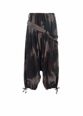 Dark wash Smart Motion CAMOUFLAGE TWEED BELTED BALLOON SAROUEL PANTS