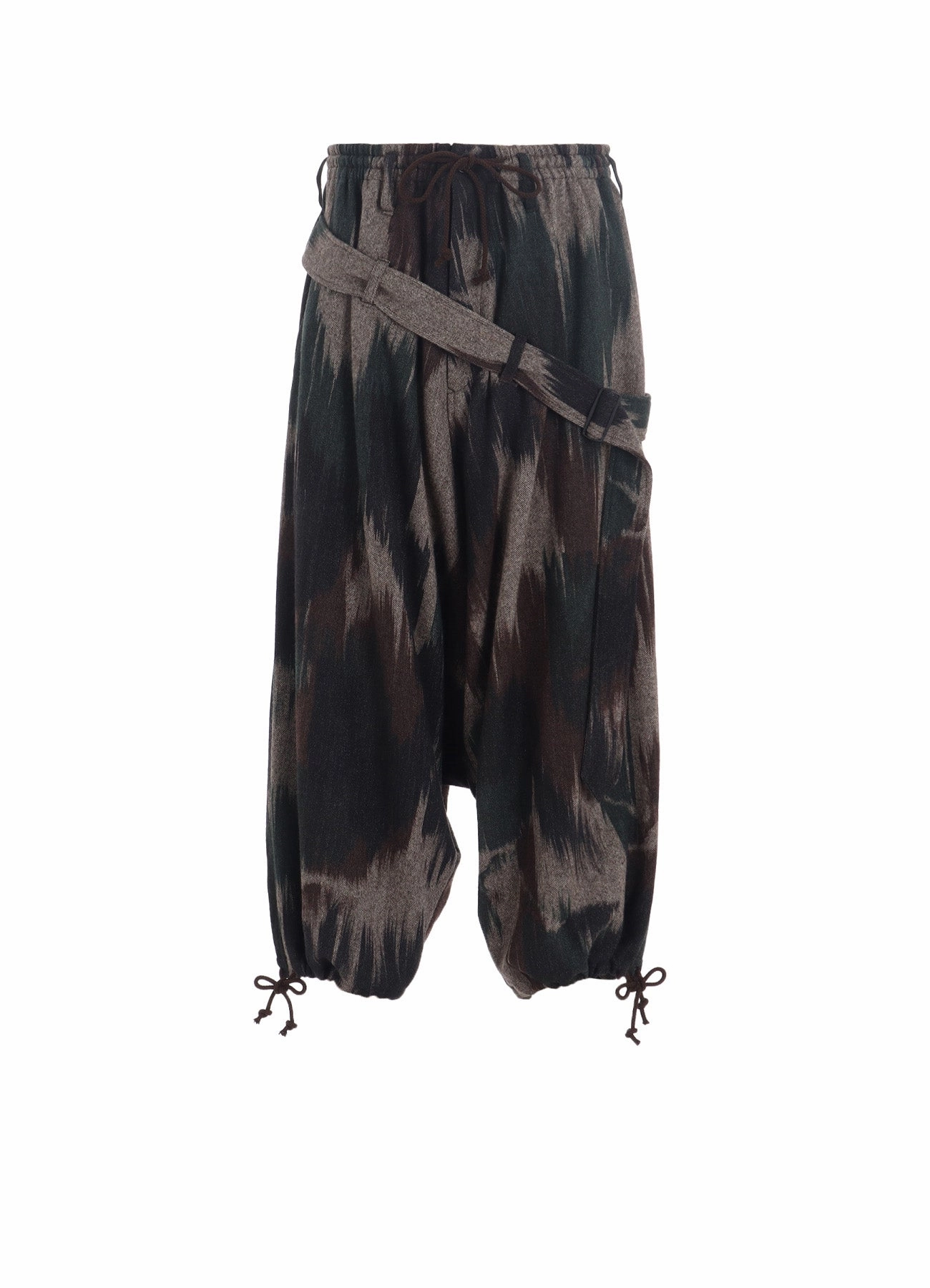 Dark wash Smart Motion CAMOUFLAGE TWEED BELTED BALLOON SAROUEL PANTS