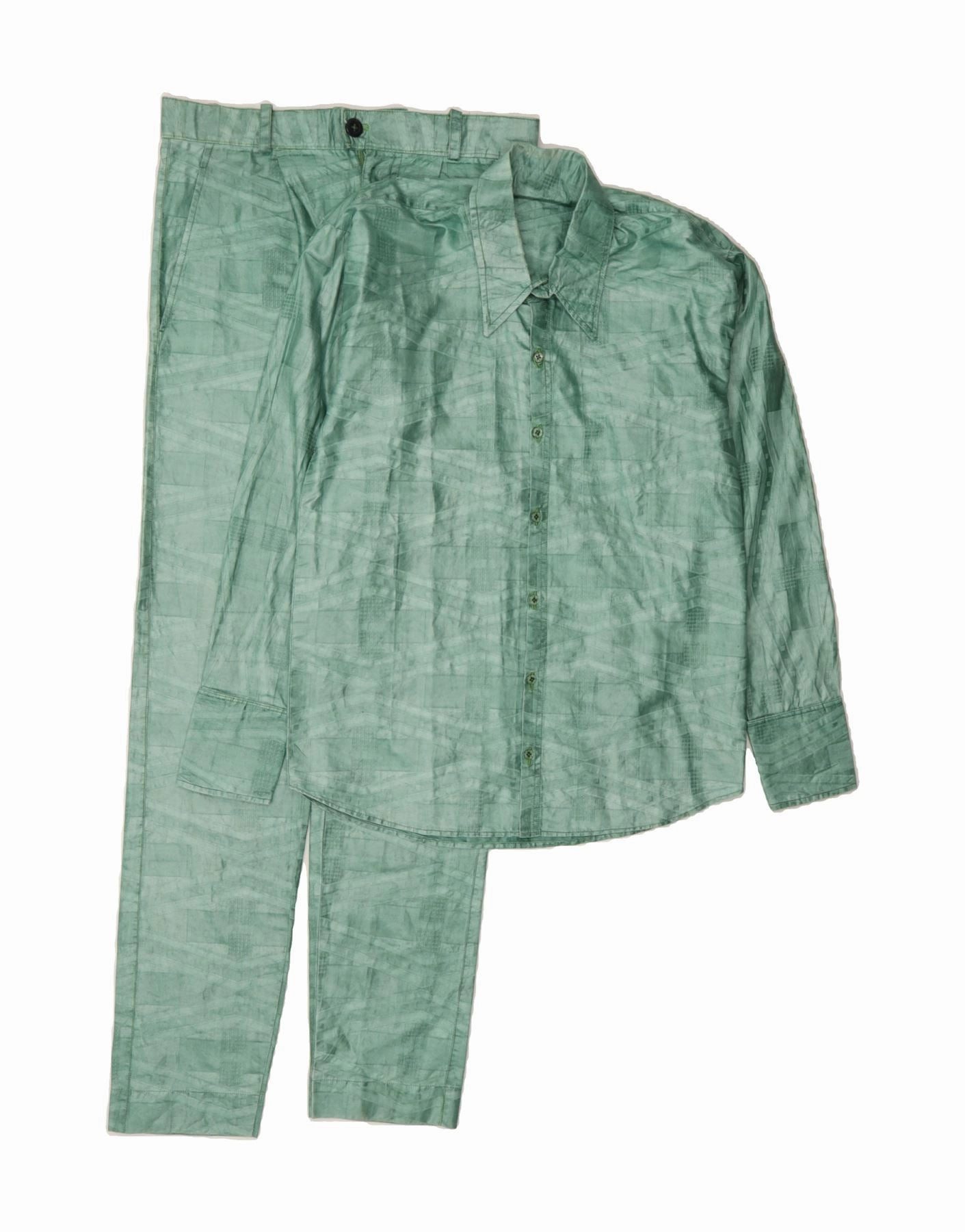 Chic and Clean VINTAGE Mens 2 Piece Set Medium W32 L32 Green Geometric