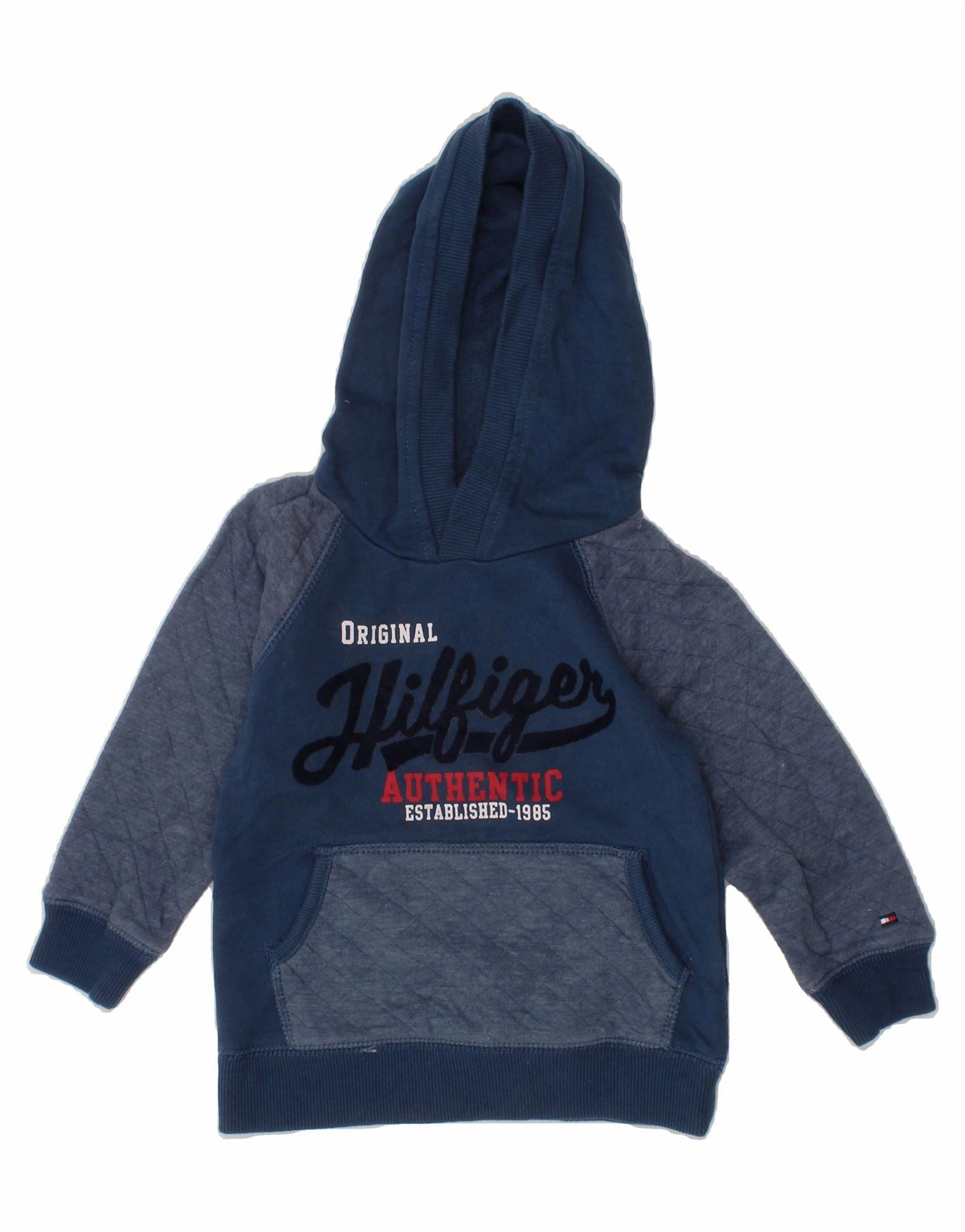 TOMMY HILFIGER Baby Boys Graphic Hoodie Jumper 12-18 Months Navy Blue Openwork Lattice Pattern