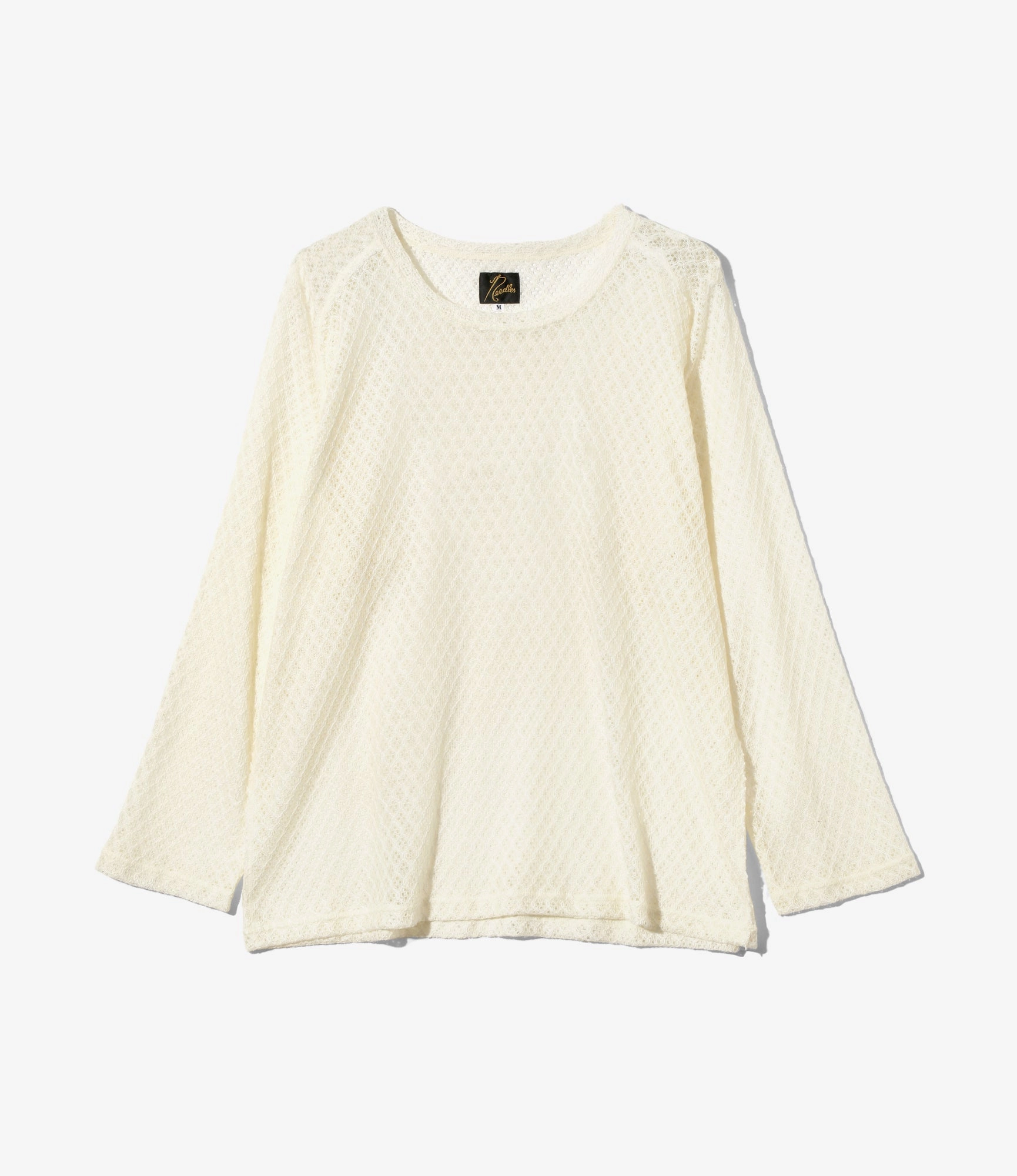 Long Sleeve U-Neck T-Shirt ?C White Raschel Lace Trendy Layering Classic Wear