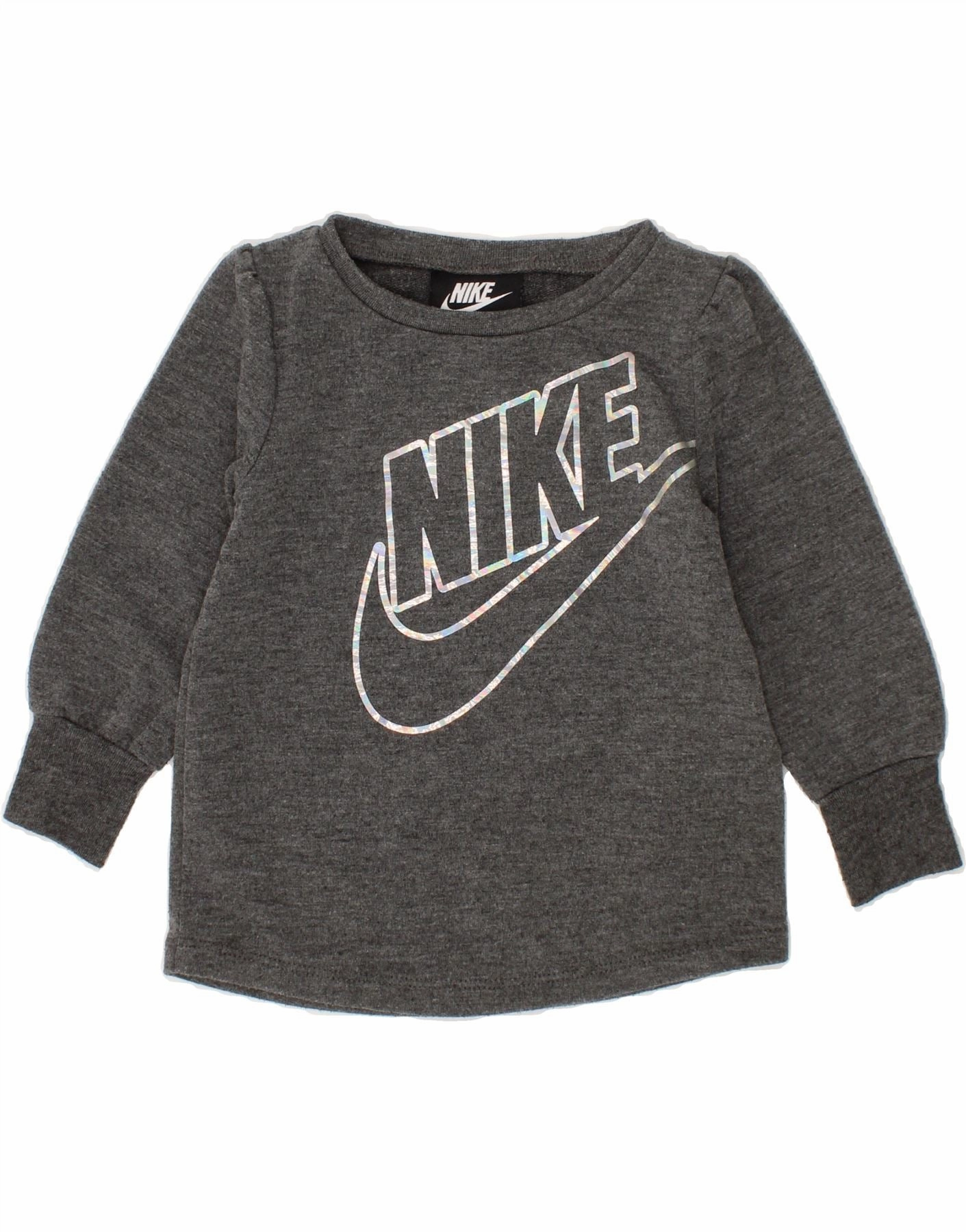 NIKE Baby Boys Graphic Sweatshirt Jumper 9-12 Months Grey Flecked StretchRecovery Yarn