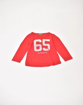 Double Needle Hemming Functional Wear BENETTON Baby Girls Graphic Top Long Sleeve 12-18 Months Red Cotton