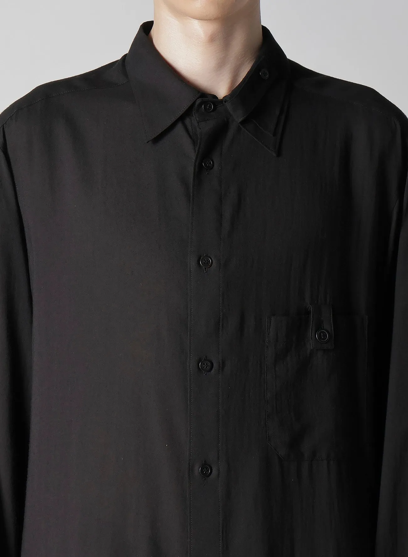 CELLULOSE LAWN ASYMMETRY BLOUSE Double Stitched Seams Round Collar