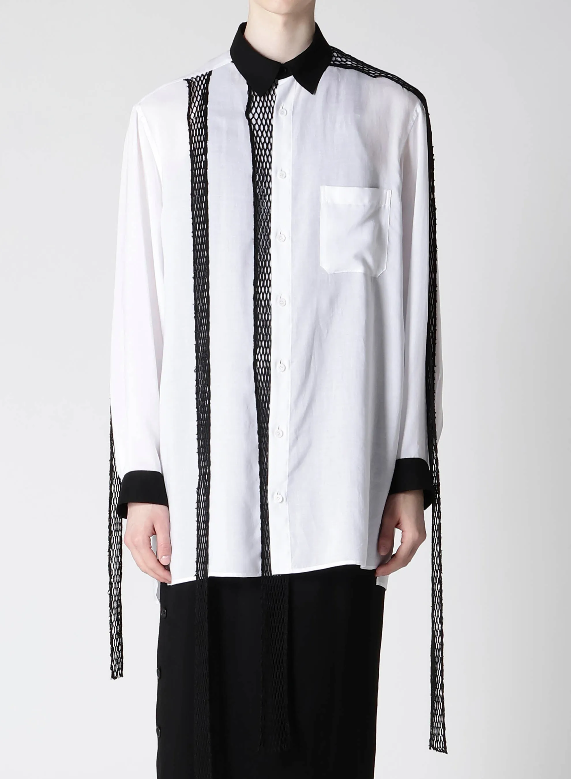 CELLULOSE LAWN BLACK MESH BLOUSE BLOUSE Anti Pilling Finish