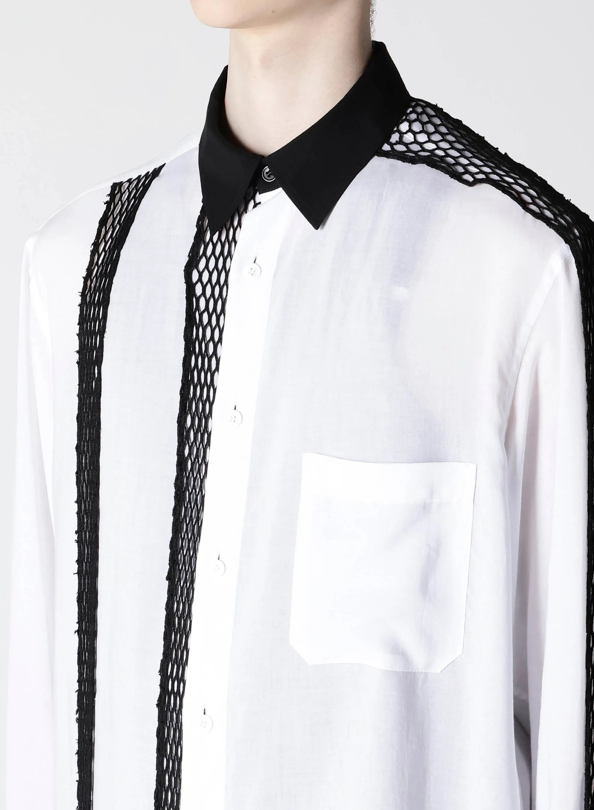 CELLULOSE LAWN BLACK MESH BLOUSE BLOUSE Temperature Regulating Loose Fit