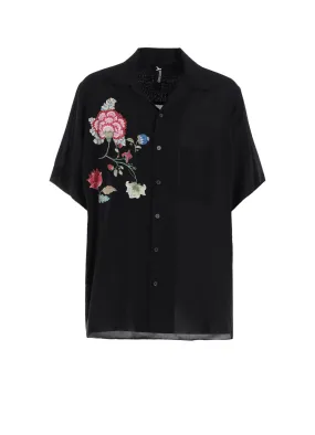 CELLULOSE LAWN CHINESE FLOWER  ALOHA SHIRT Vibrant color Split hem