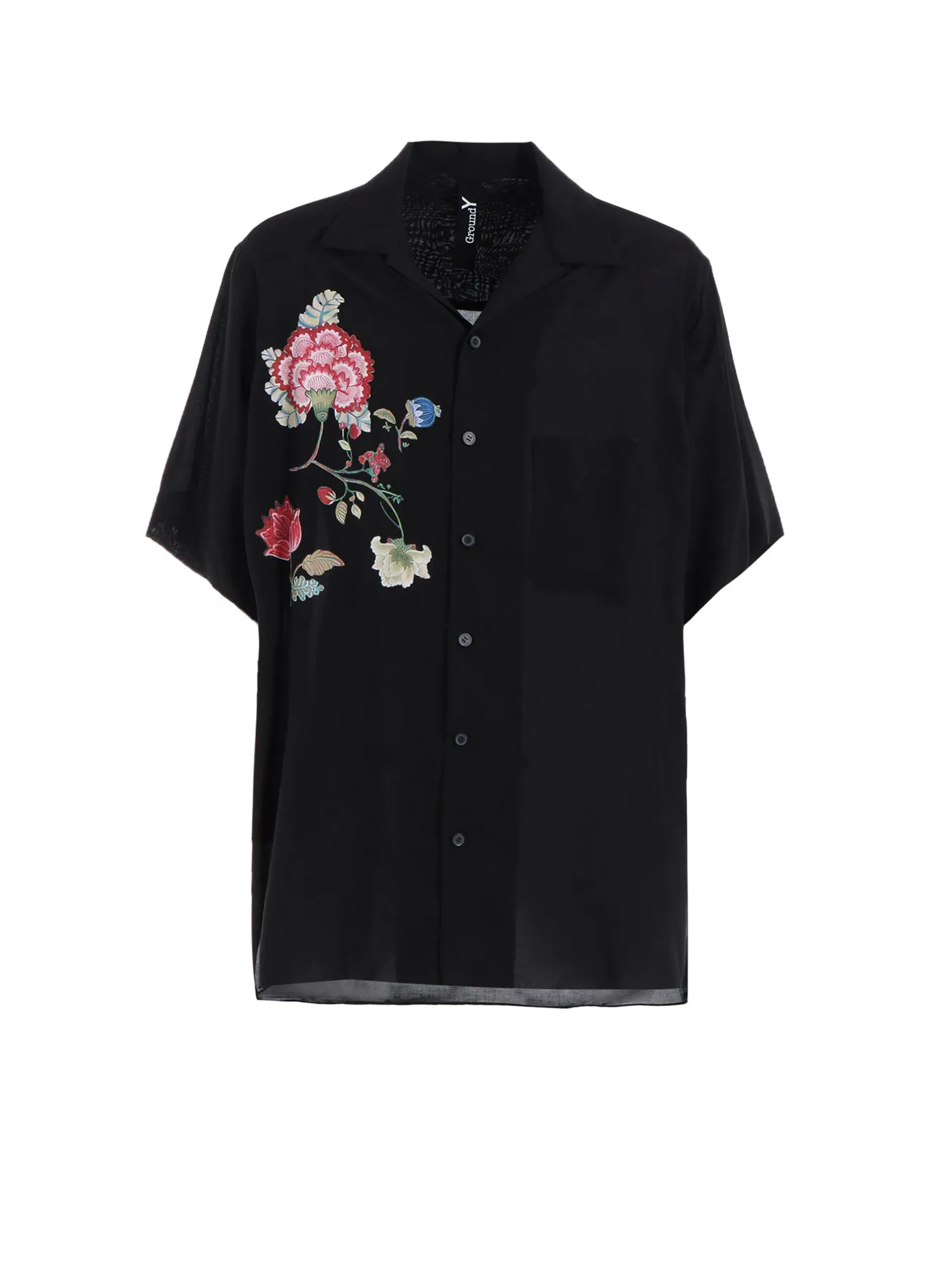 CELLULOSE LAWN CHINESE FLOWER  ALOHA SHIRT Vibrant color Split hem