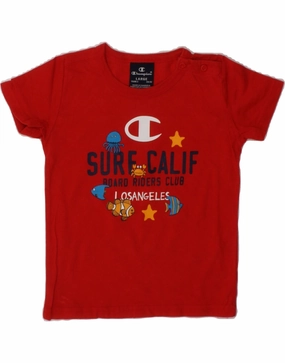 CHAMPION Baby Boys Graphic T-Shirt Top 18-24 Months Large Red Cotton Corporate Wear