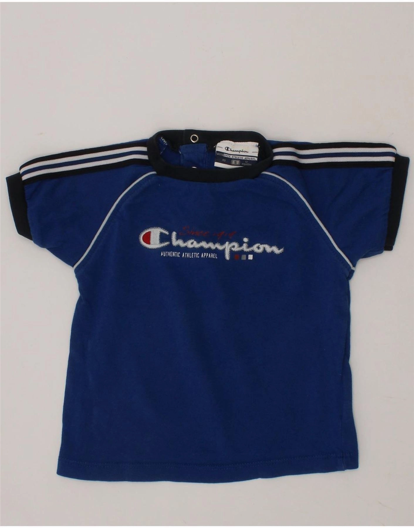 CHAMPION Baby Boys Graphic T-Shirt Top 9-12 Months Small  Navy Blue Cotton Tear Resistant Reinforcement Indoor Comfort