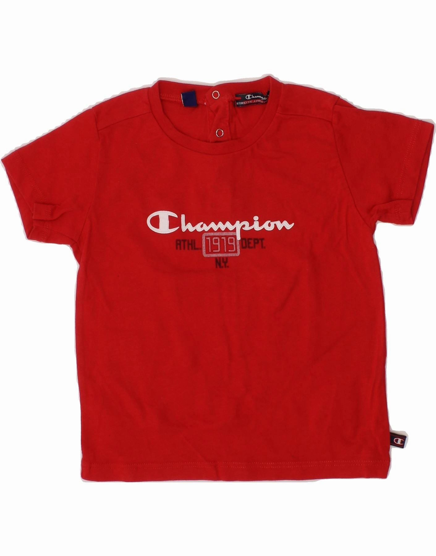 CHAMPION Baby Boys Graphic T-Shirt Top 9-12 Months Small Red Cotton Wardrobe Staple