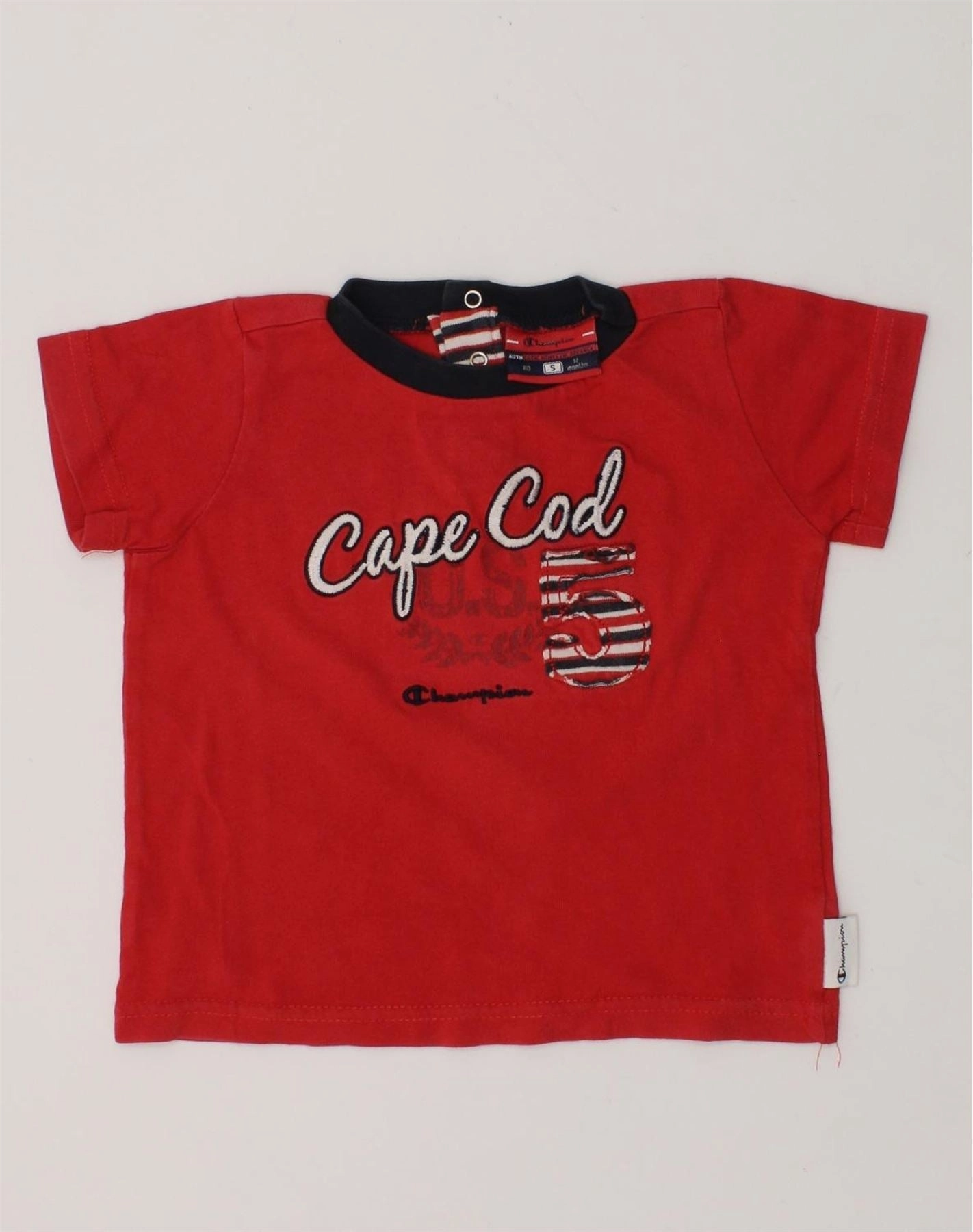 CHAMPION Baby Boys Graphic T-Shirt Top 9-12 Months Small Red Hidden Placket Resort Wear