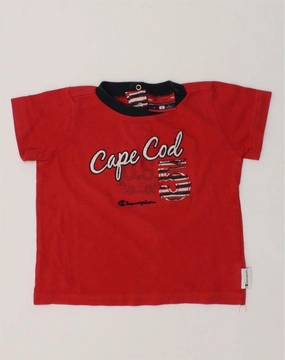 CHAMPION Baby Boys Graphic T-Shirt Top 9-12 Months Small Red Hidden Placket Resort Wear