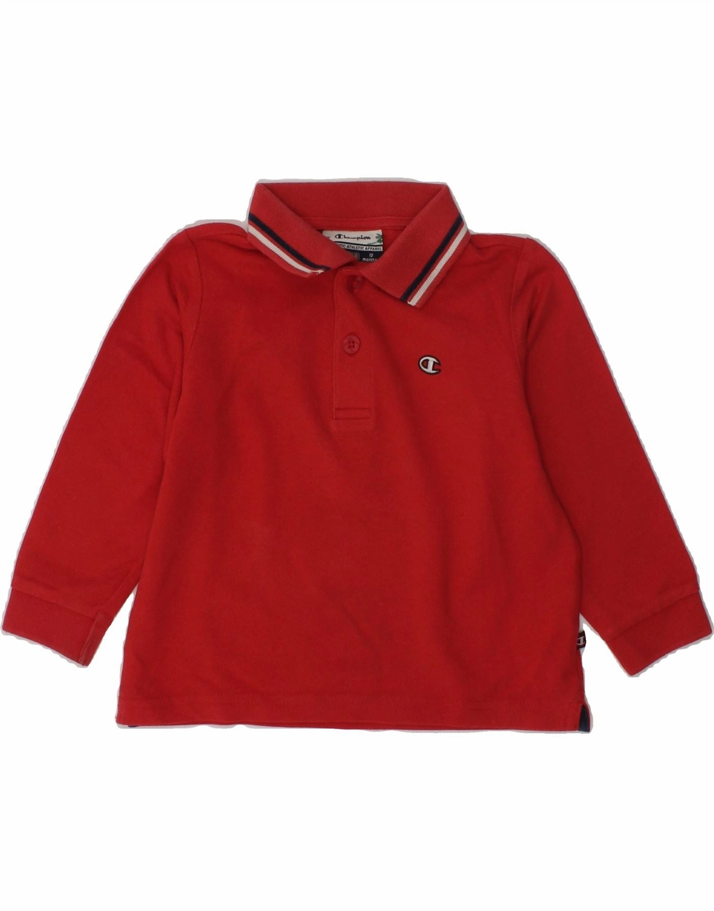 CHAMPION Baby Boys Long Sleeve Polo Shirt 9-12 Months Small  Red Cotton Sustainable production Holiday Outfit