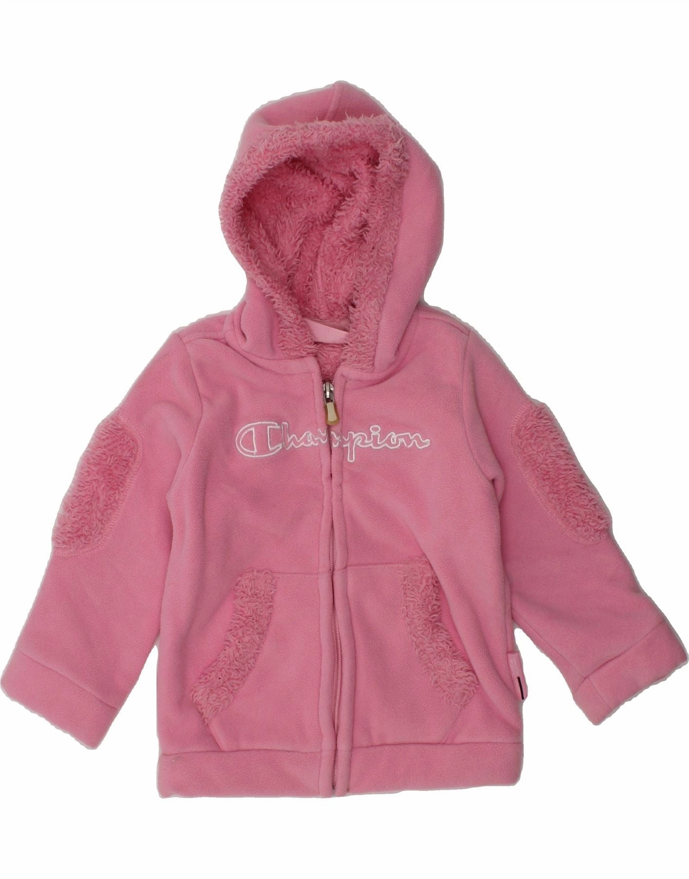 fishermen CHAMPION Baby Girls Graphic Hooded Fleece Jacket 12-18 Months Medium Pink