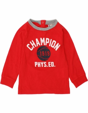 Reinforced Hems CHAMPION Baby Girls Graphic Top Long Sleeve 6-9 Months XS Red Cotton