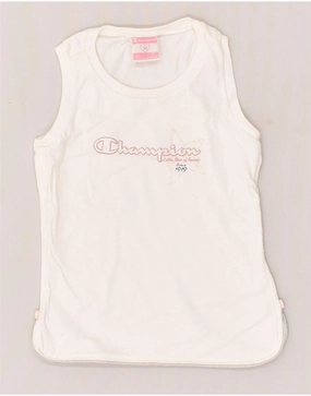 Laser Cut Edge Detail CHAMPION Baby Girls Graphic Vest Top 12-18 Months White Cotton