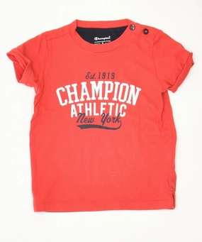 CHAMPION Boys Graphic T-Shirt Top 9-12 Months Red Cotton Versatile Style