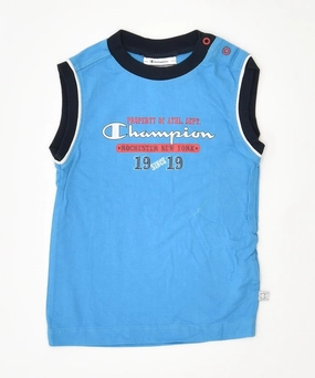 CHAMPION Boys Graphic Vest Top 9-12 Months Blue Cotton Lightweight Feel Abrasion Resistant Edges