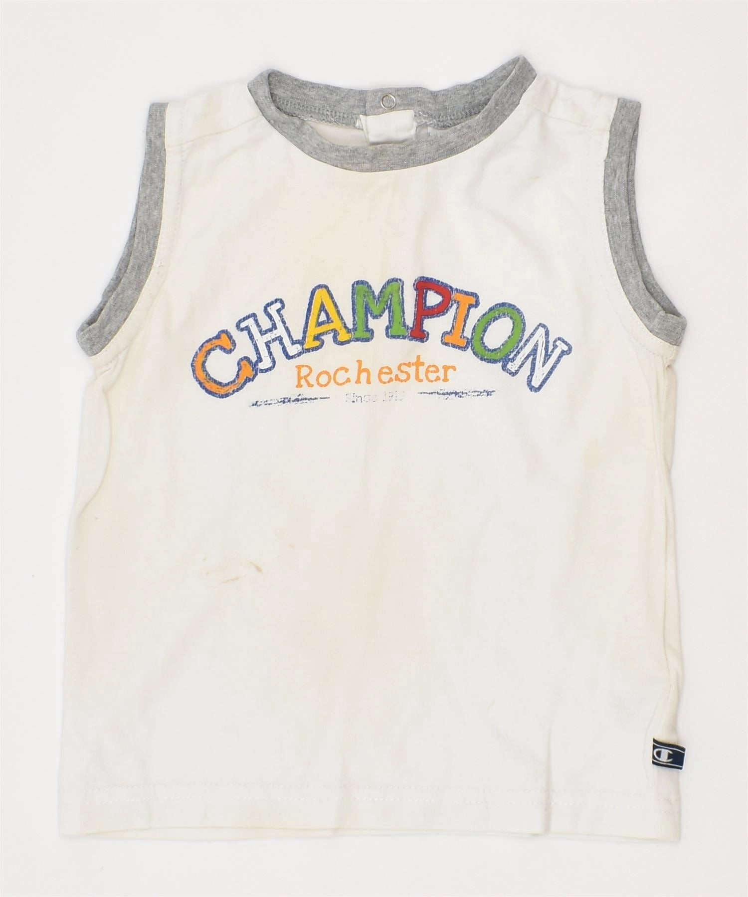 CHAMPION Boys Graphic Vest Top 9-12 Months Small White Cotton Durable Quality