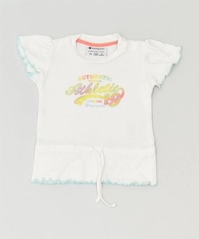 CHAMPION Girls Graphic T-Shirt Top 6-9 Months White Cotton Classic Striped style
