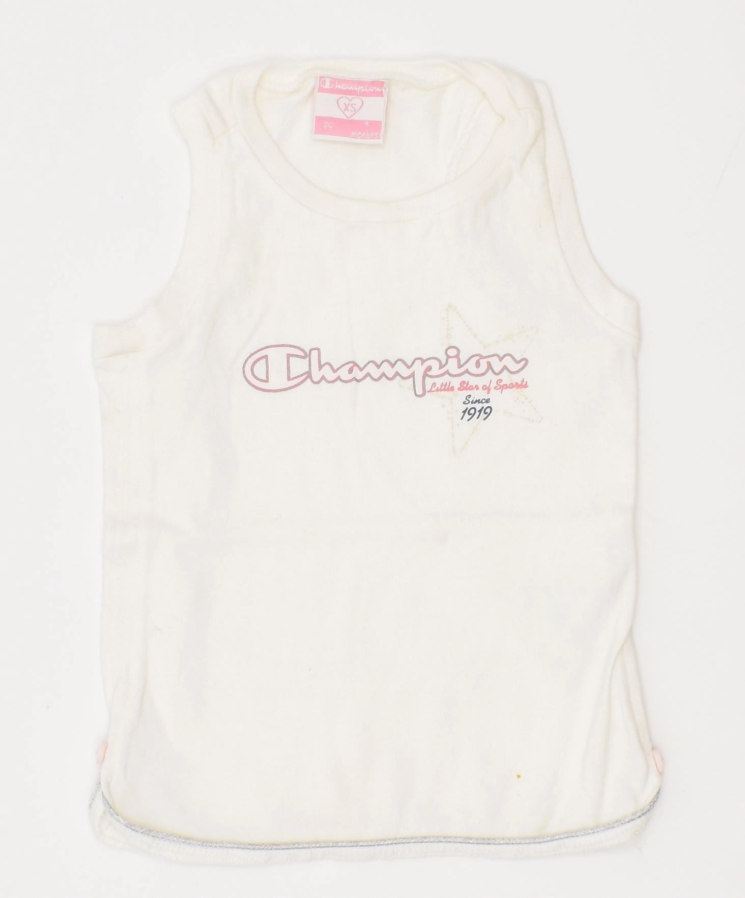 Trendy Apparel CHAMPION Girls Graphic Vest Top 6-9 Months White Cotton