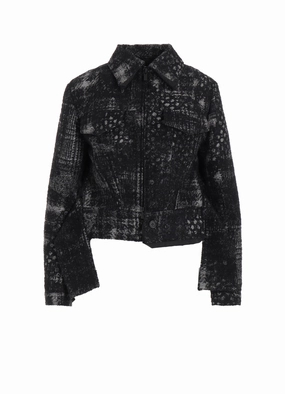 CHECK JACQUARD BOX SHORT JACKET Hood Included gift - giving option
