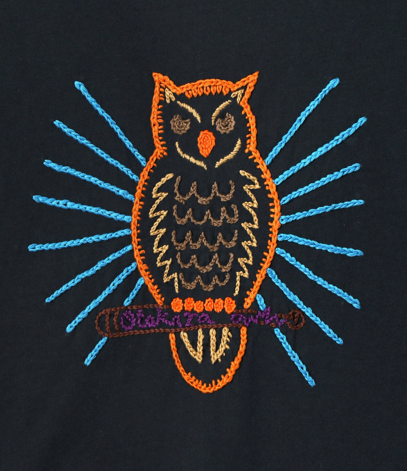Fashionable Option Perfect for Travel Short Sleeve T-Shirt ?C?Navy 'Owl' Embroidery