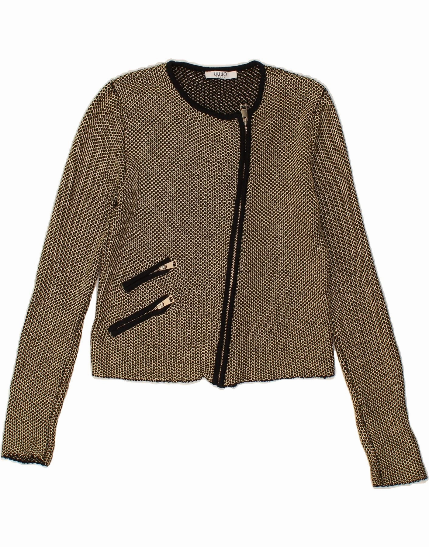 LIU JO Womens Blazer Jacket UK 12 Medium Gold Cotton Modern Elegance Fashionable Look