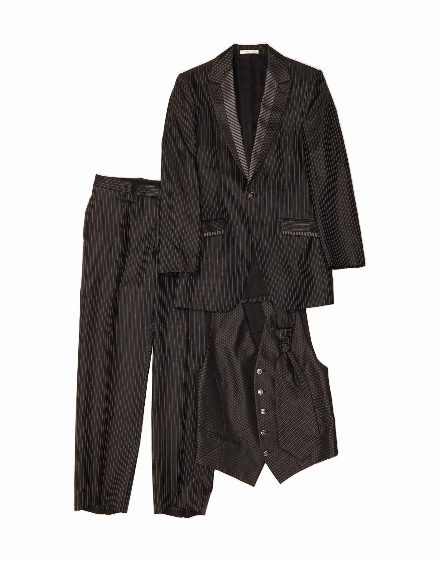 CARLO PIGNATELLI Mens 3 Piece Suit IT 50 Large W31 L30 Black Pinstripe Comfortable Office Wear Elegant Look