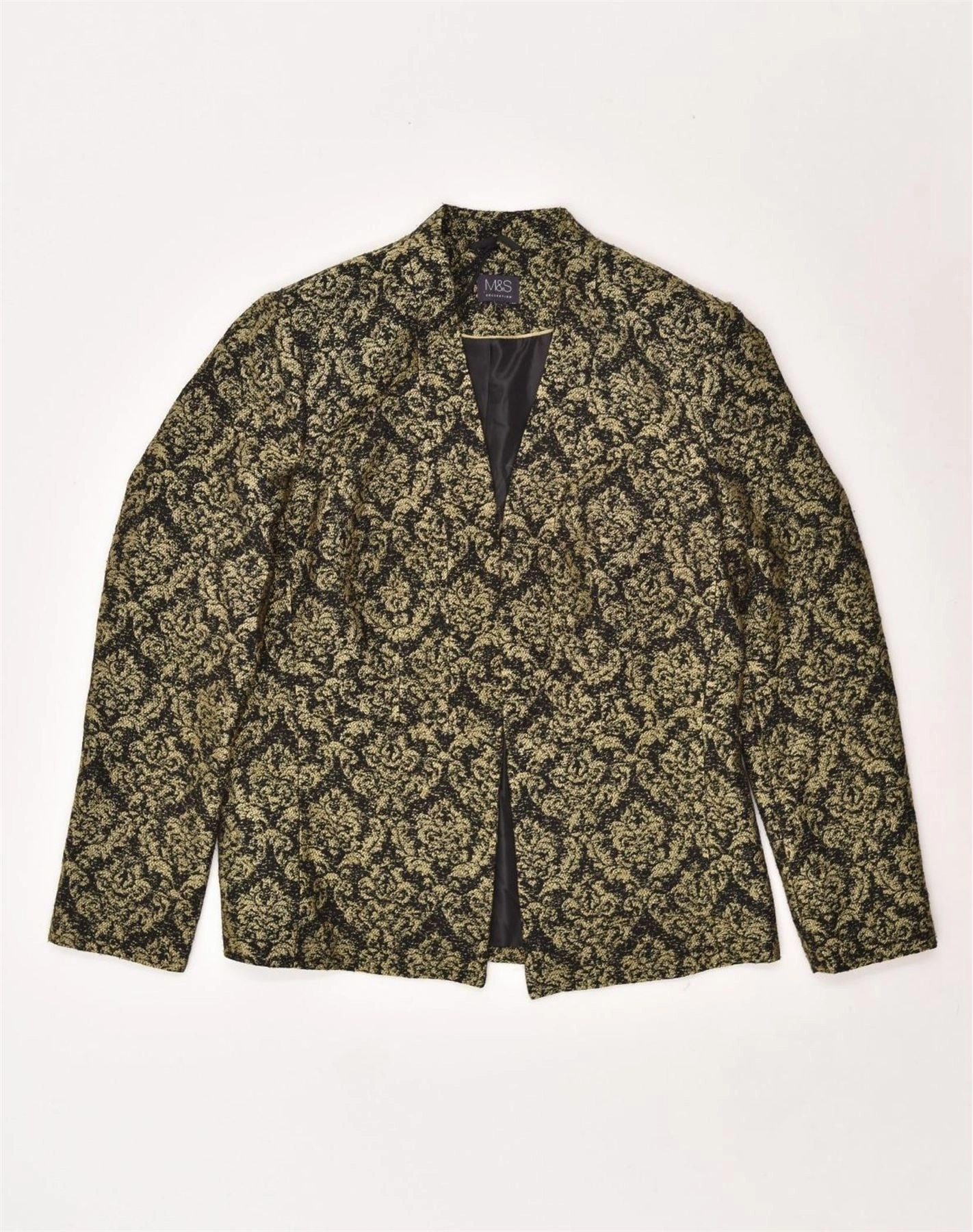 Eco Friendly Material Trendy Comfort VINTAGE Womens Blazer Jacket UK 14 Large Black Floral Polyester