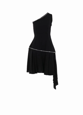 Care-Instructions-Included Feminine Mood HARD TWIST GABARDINE ZIP ONE SHOULDER DRESS