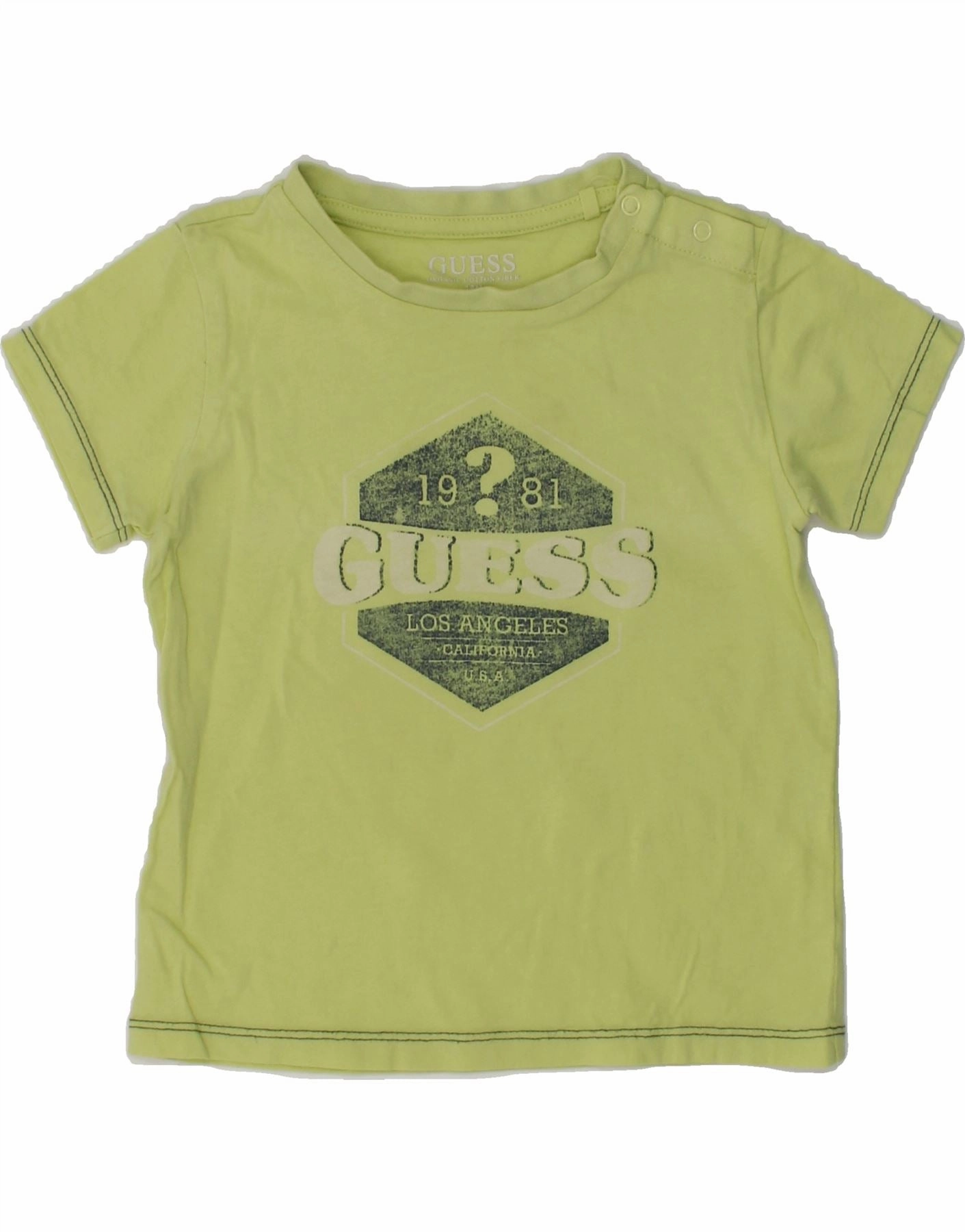 GUESS Baby Boys Graphic T-Shirt Top 12-18 Months Green Double Stitched Hems Eco Friendly Dye
