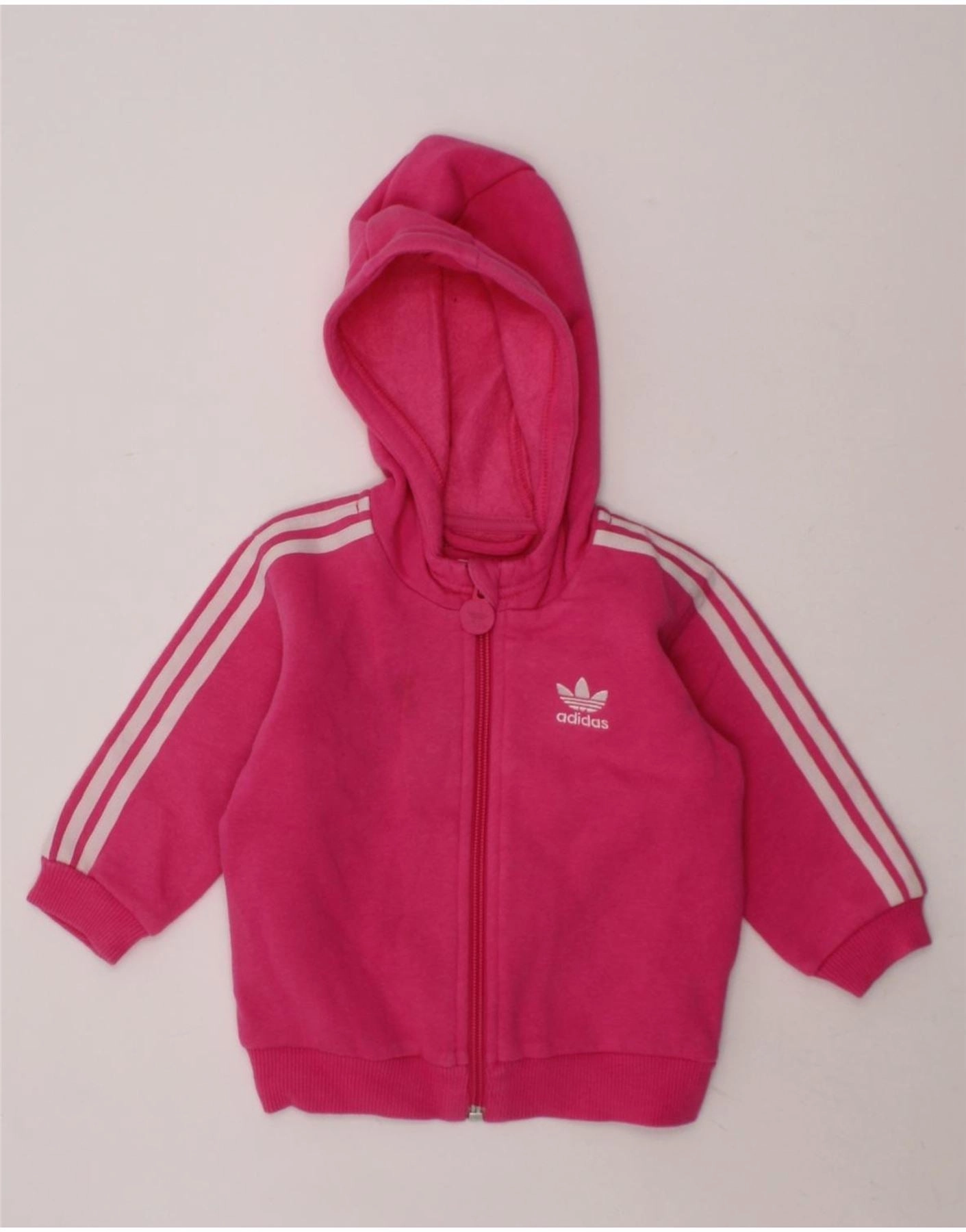 ADIDAS Baby Girls Zip Hoodie Sweater 9-12 Months Pink Cotton Year Round Microfiber Inner Layer
