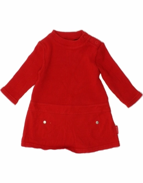 Glossy Detail Sheer Overlay ELLE Baby Girls Long Sleeve Jumper Dress 3-6 Months Red Cotton