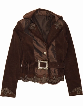 Sophisticated Layering VINTAGE Womens Blazer Jacket UK 10 Small Brown Colourblock Cotton