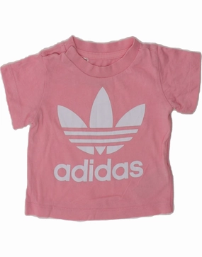 ADIDAS Baby Girls Graphic T-Shirt Top 3-6 Months Pink Cotton Versatile Design