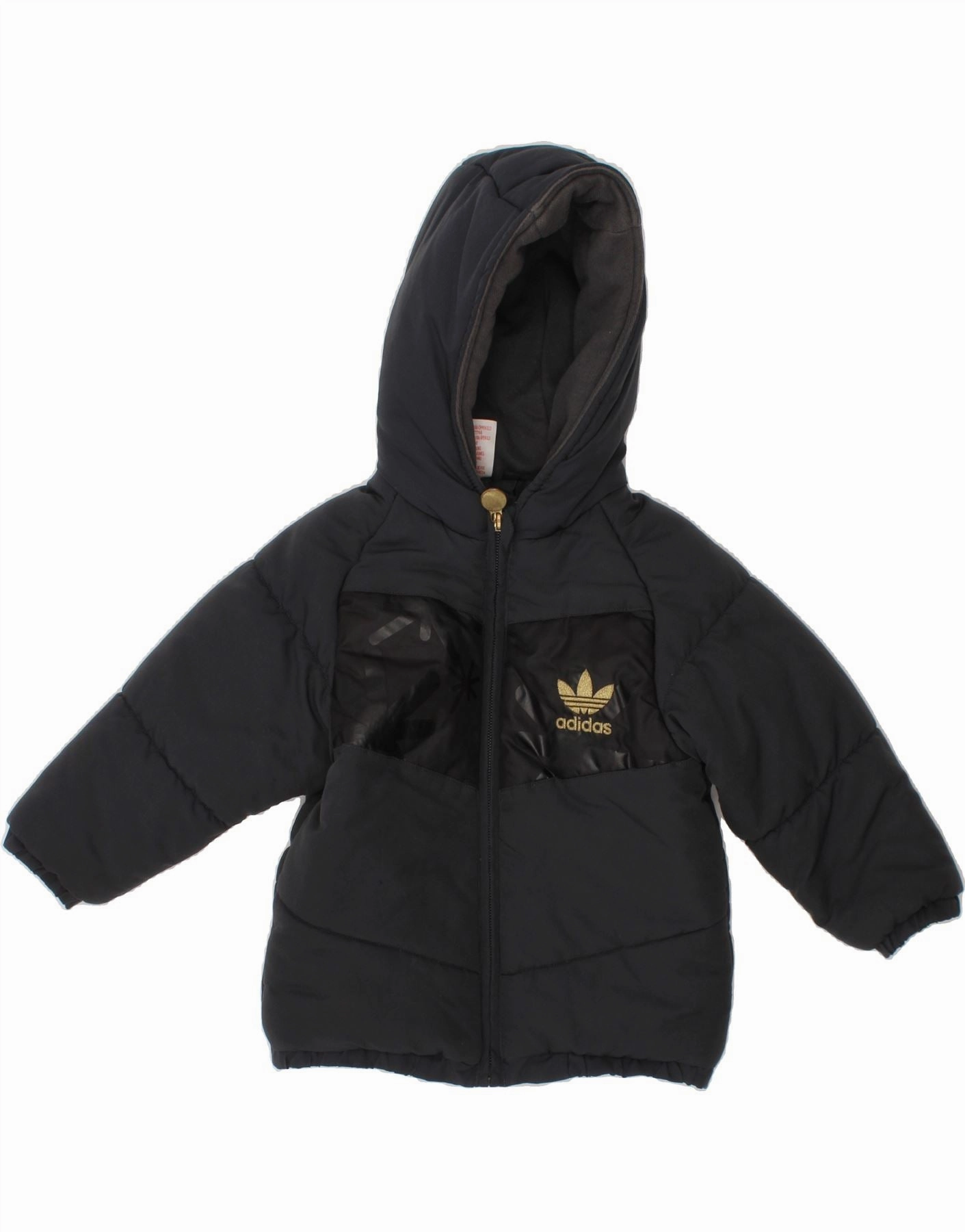 ADIDAS Baby Girls Hooded Padded Jacket 18-24 Months Black Polyester Luggage Slim Silhouette