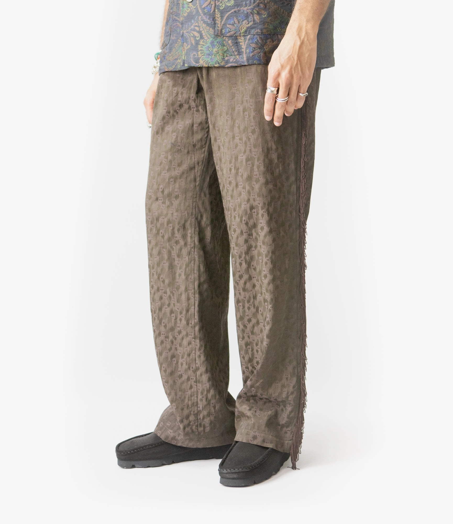 Fashionable Appeal Fringe String Pant ?C Brown Leopard Jacquard Rayon