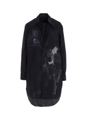 BIRD PRINT DENIM DOUBLE FRONT SHIRT Button Down Design