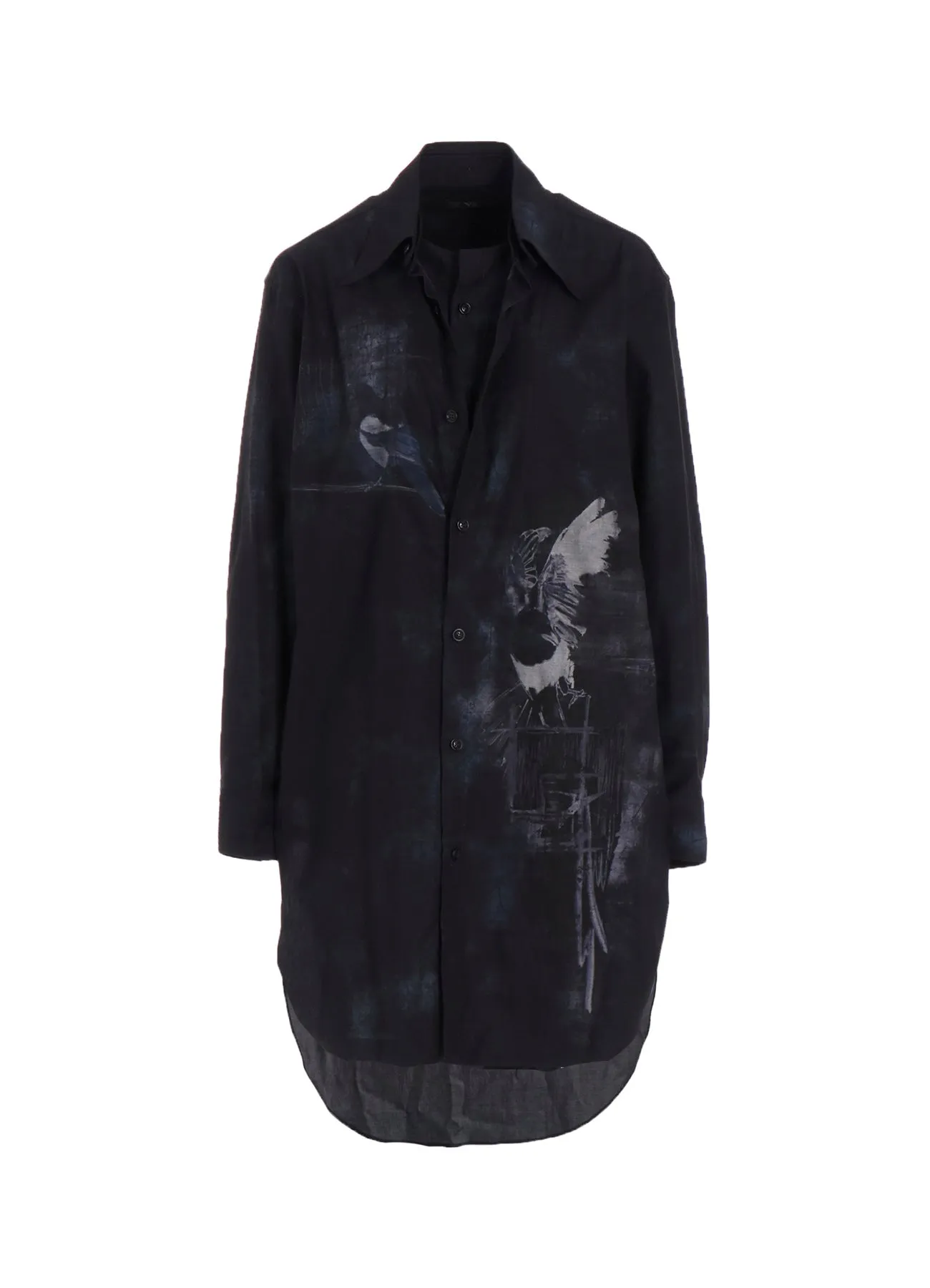 BIRD PRINT DENIM DOUBLE FRONT SHIRT Button Down Design