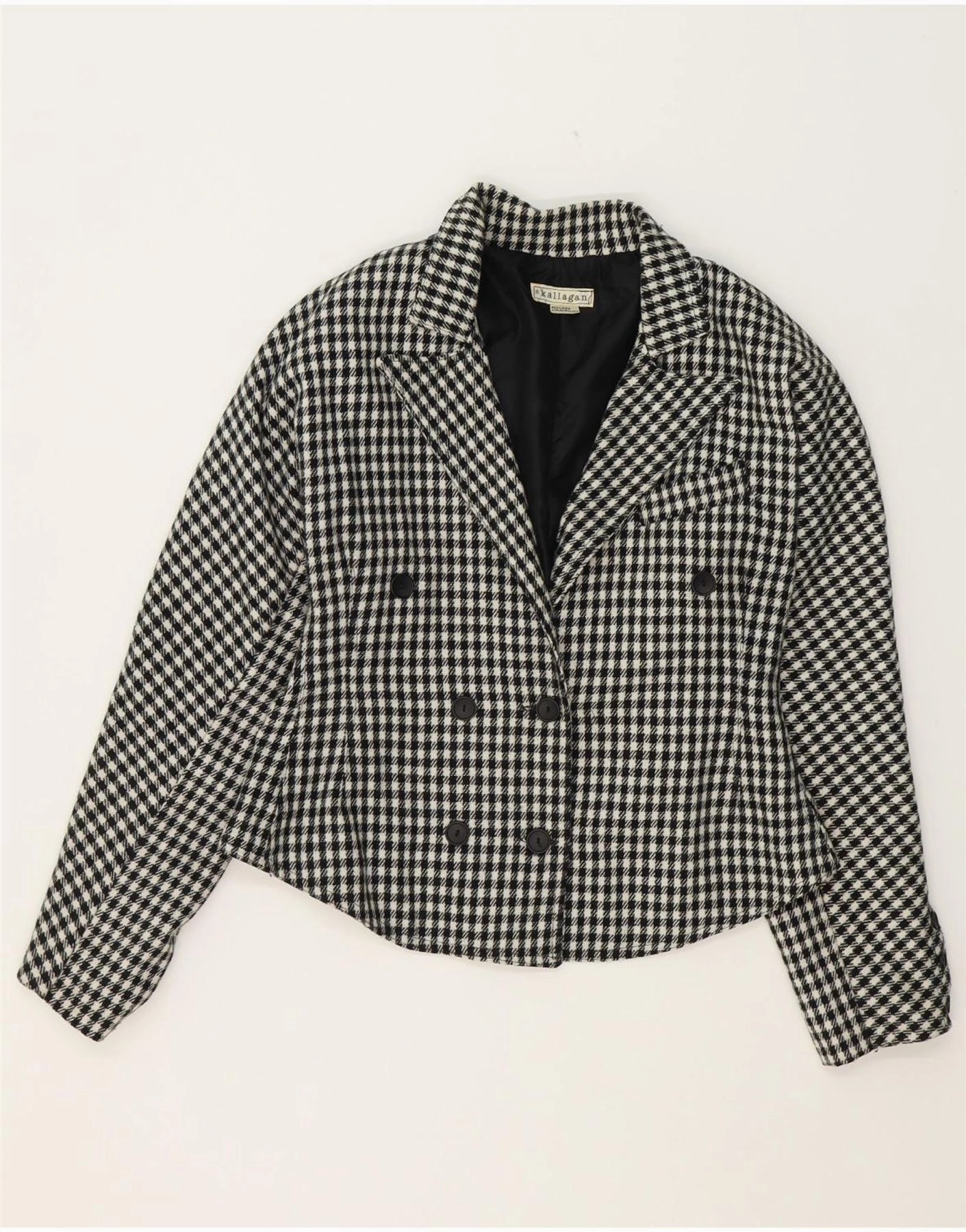 Layering Style Tailored Drape Patterns VINTAGE Womens Blazer Jacket UK 14 Medium Black Houndstooth