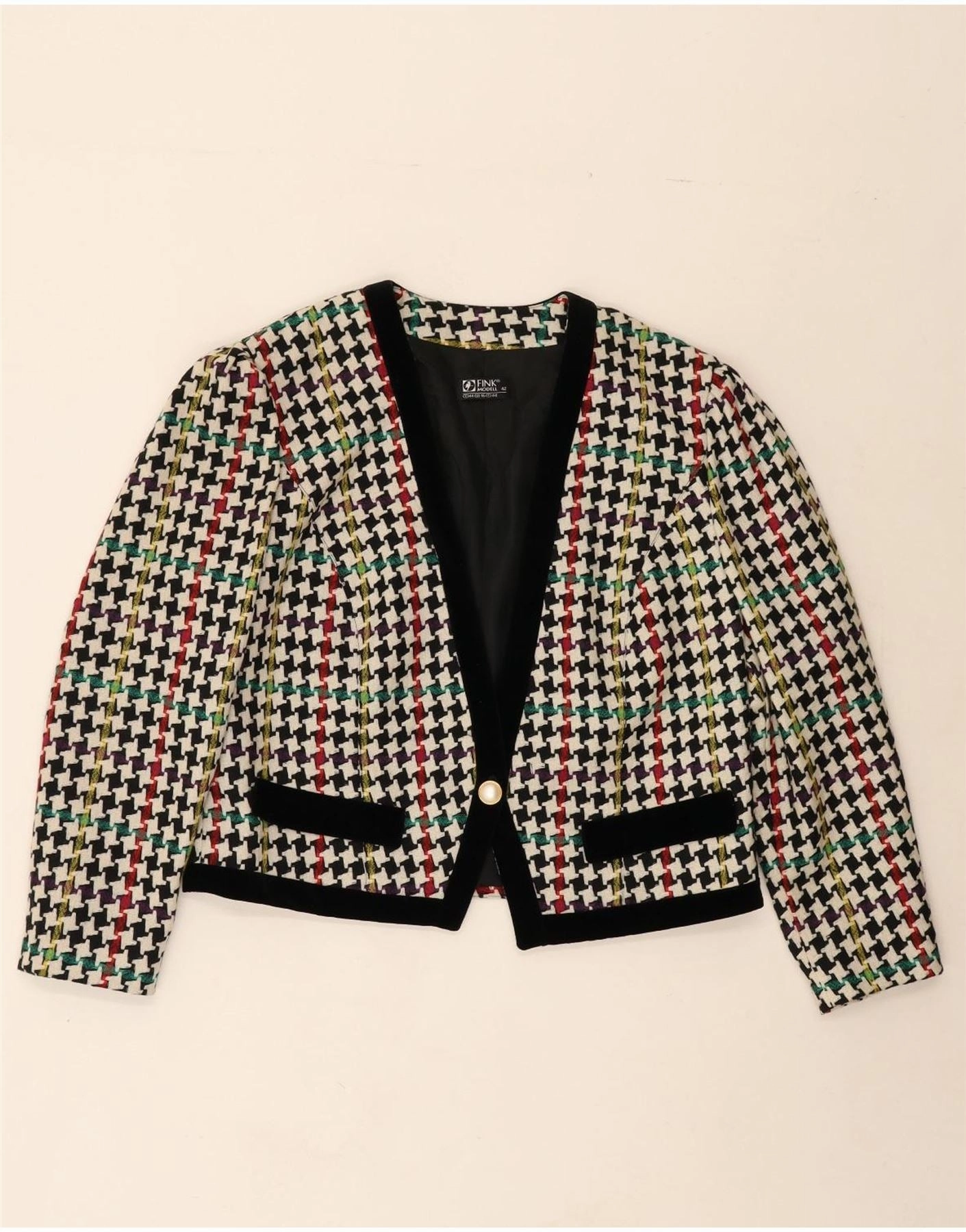 FINK MODELL Womens Blazer Jacket UK 16 Large  Multicoloured Houndstooth Smart Design Elegant Layers
