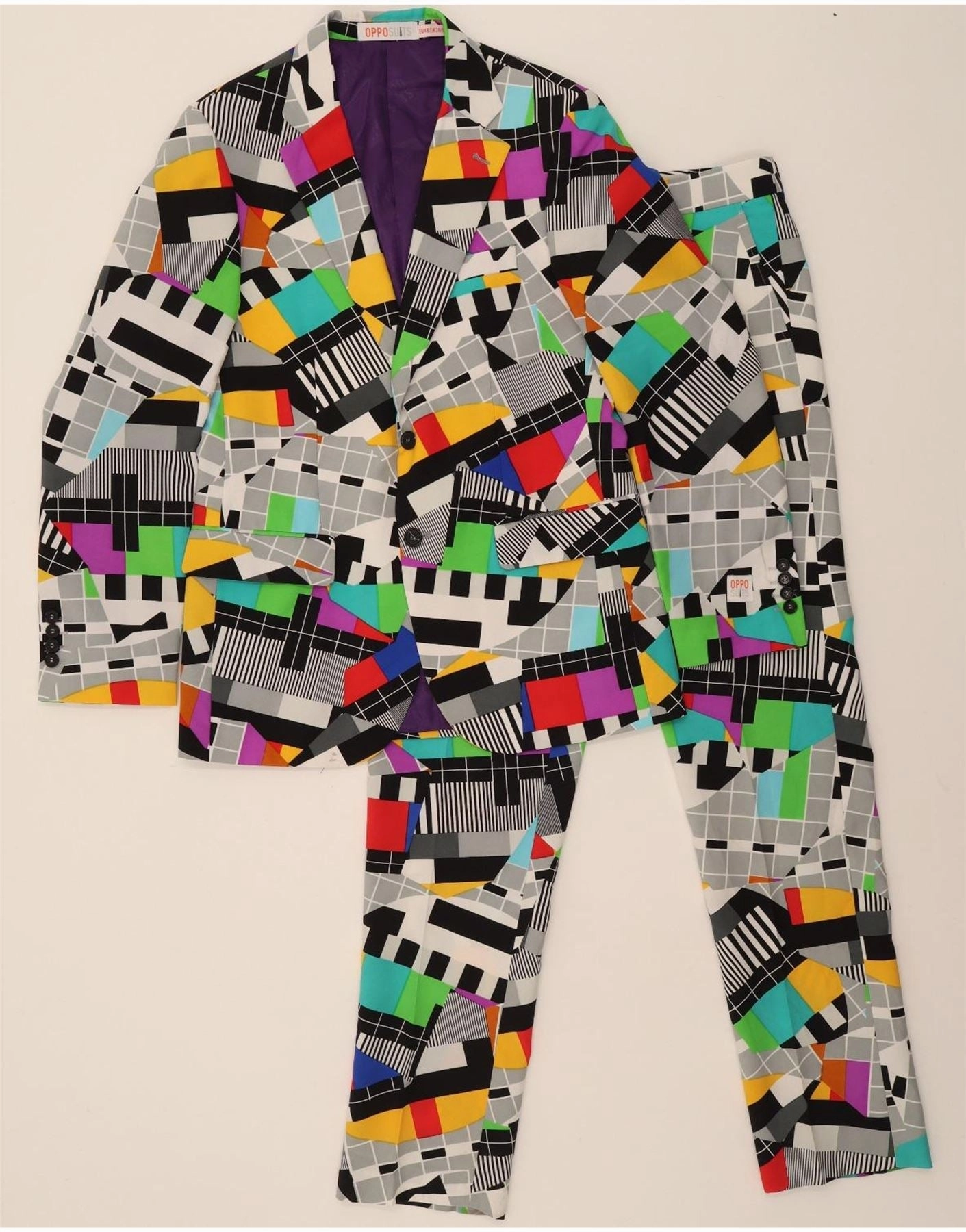Flattering Look OPPOSUITS Mens 2 Piece Suit UK 38 Medium W32 L33 Multicoloured Geometric