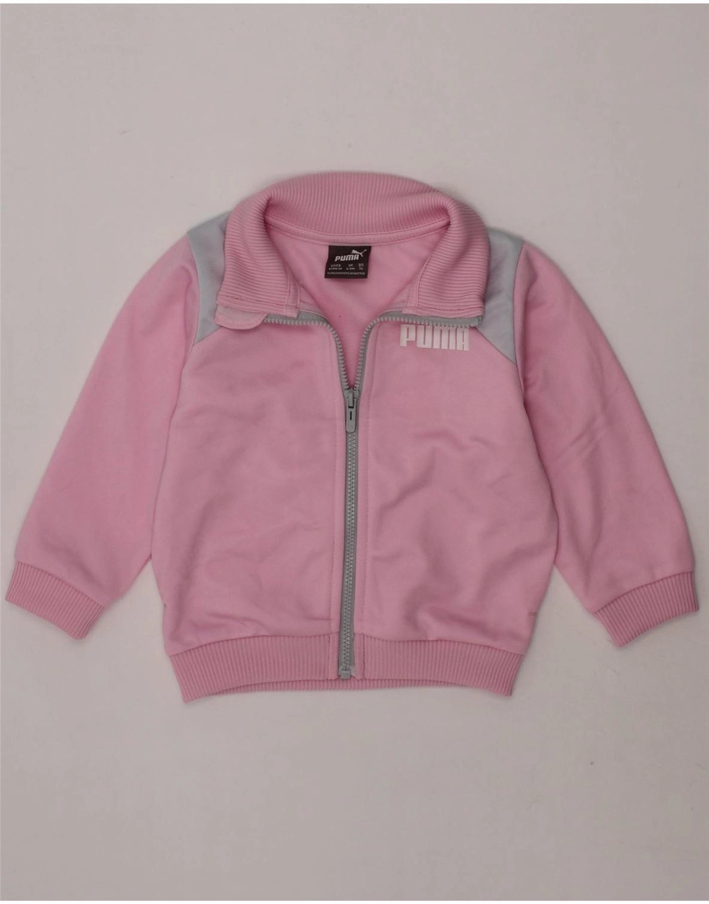 PUMA Baby Girls Graphic Tracksuit Top Jacket 6-9 Months Pink Colourblock Explain High-Tech Fabric