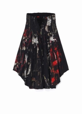 Refined fit OIL PAINT PRINT LACE-UP DETAIL RAYON SKIRT