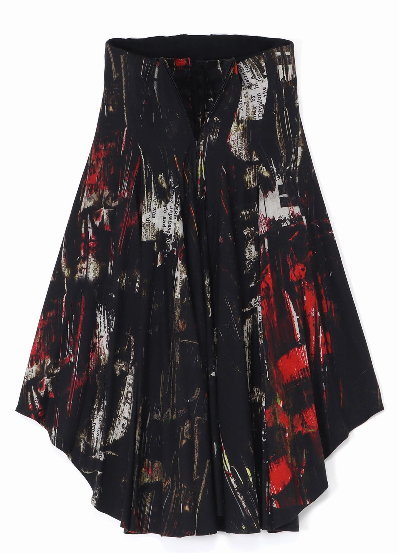 Slim Touch OIL PAINT PRINT LACE-UP DETAIL RAYON SKIRT