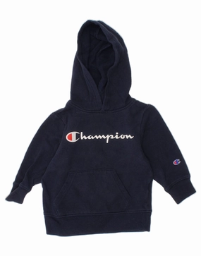 Shrink Resistant Process CHAMPION Baby Boys Graphic Hoodie Jumper 18-24 Months Navy Blue Cotton