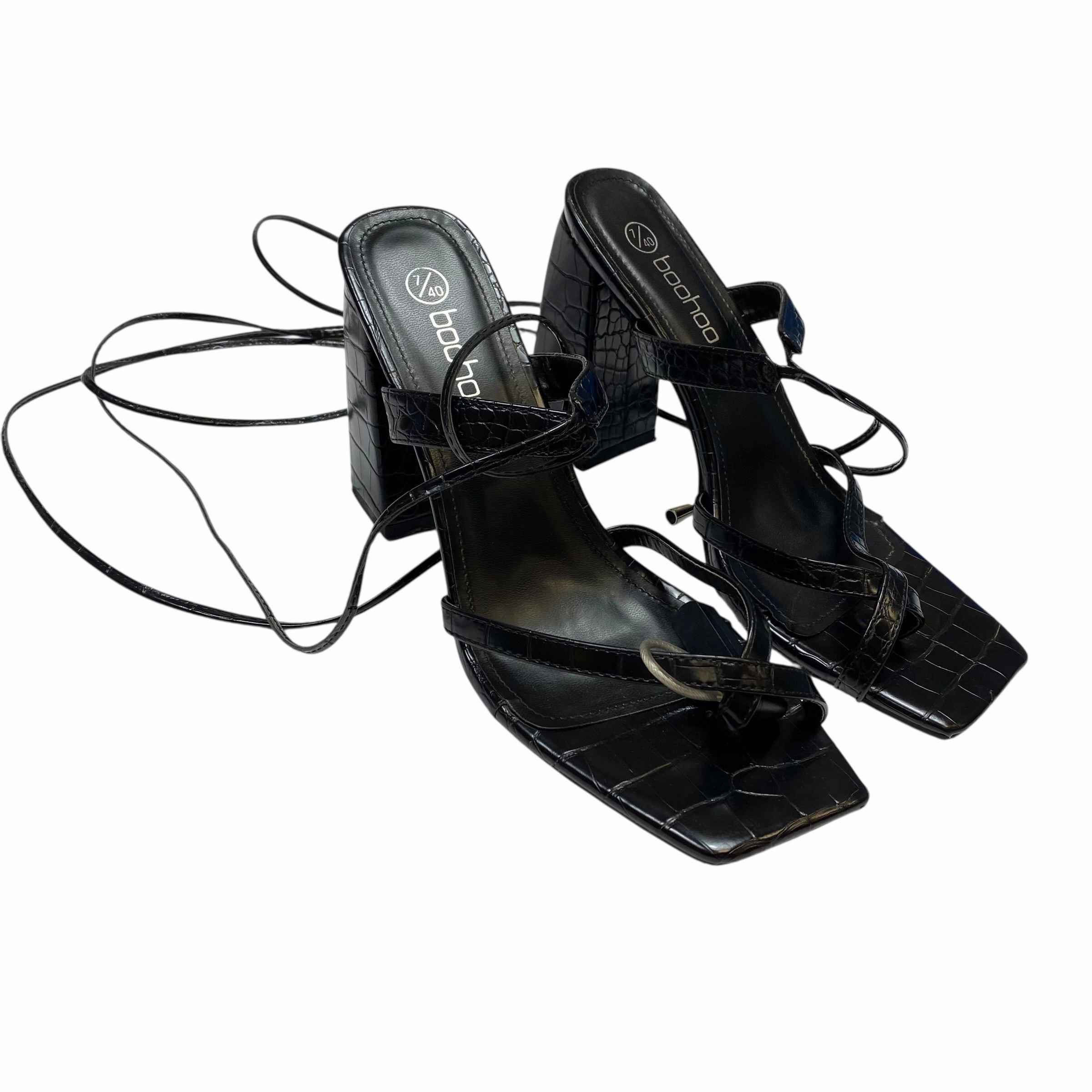 wedge Slide Style Sandals Heels Block By Boohoo Boutique In Black, Size:7