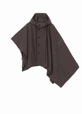 HIGH-TWISTED GABARDINE HOODED CAPE COAT Explain